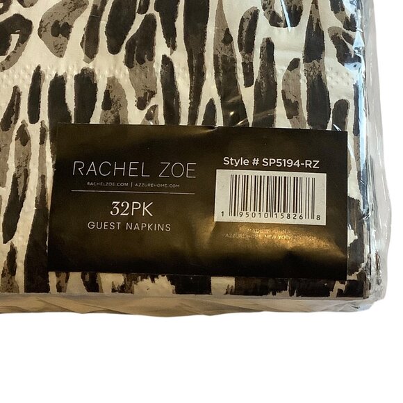 Rachel Zoe 32-Pack Disposable Guest Napkins Black & White Animal Print 8" X 4.5" - Picture 3 of 6